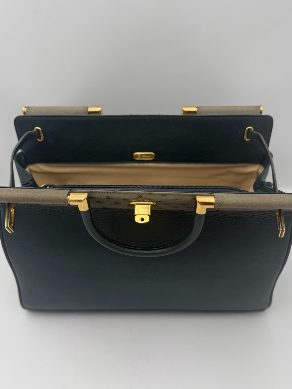 🗼CÉLENCEE GINZA Blue Green / Grey Touch Exotic OSTRICH Loom Bag • Made in JAPAN - Picture 12 of 16